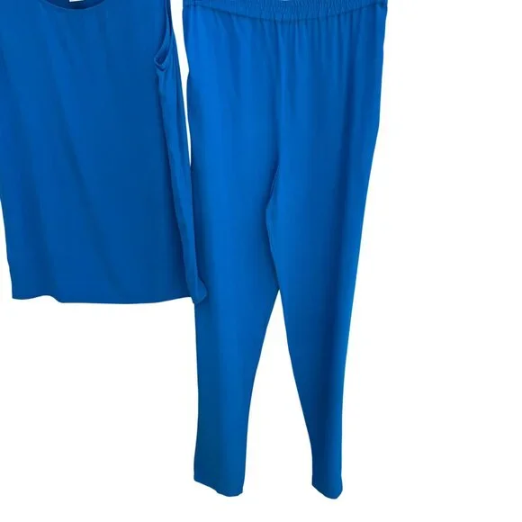 Diane Von Furstenberg Silk Assets Blue All Silk Sleeveless Tank Top Pants Set XS - Picture 3 of 12